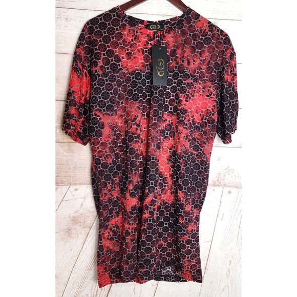 Rare Gold Leaf Men's 2XL Crew Neck Designer Shirt -Burgundy Red/Brown Mesh Style - Picture 1 of 11